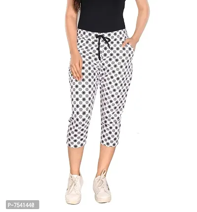 StyleAOne Women Printed Cotton Black White Capri for Women