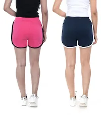 STYLEAONE Self Design Women's Night Shorts, Gym Shorts, Cycling Shorts, Running Shorts, Sports Shorts, Yoga Shorts (Pack of 2) (L, Pink  Dark Blue)-thumb1