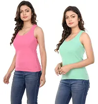 STYLEAONE Casual Sleeveless Solid Women Pink  Light Green Tank Top (Pack of 2)-thumb1