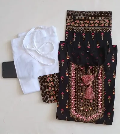 Women's Rayon Embroidered Straight Kurti And Pant Set