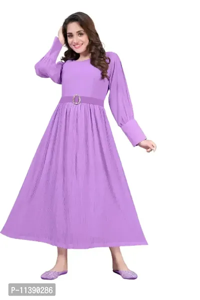 Sahiba Gown With Pleats and Belt (Lavender)-thumb0