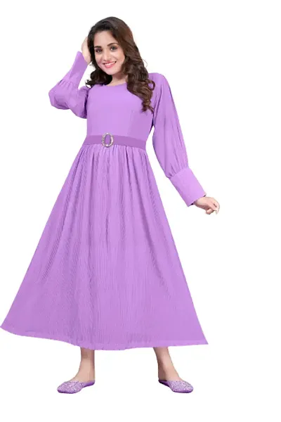 Sahiba Gown With Pleats and Belt (Lavender)