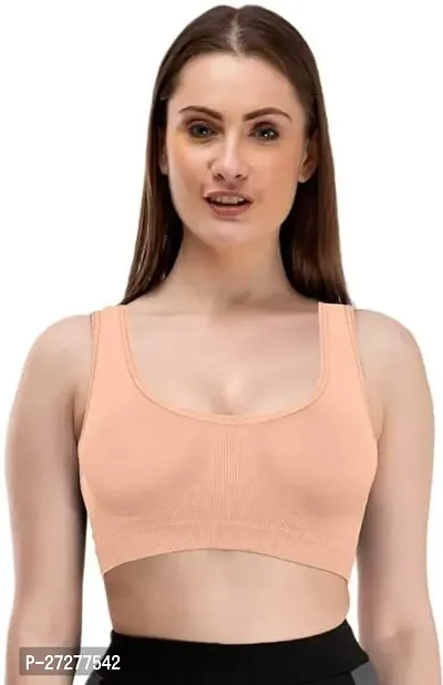 Stylish Peach Cotton Solid Sports Bra For Women-thumb0