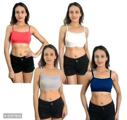 Stylish Multicoloured Cotton Solid Sports Bra For Women Pack Of 4