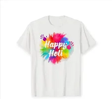 Holi Printed T-Shirts Round Neck Polyester for Couple-thumb1