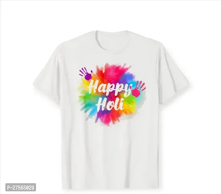 Holi Printed T-Shirts Round Neck Polyester for Couple-thumb2