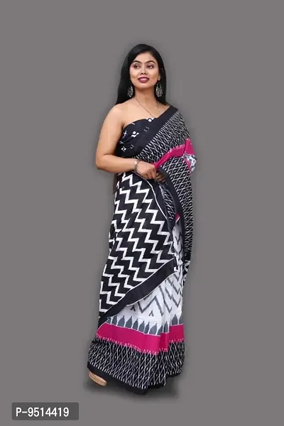 Trendy Cotton Printed Ikat Saree with Blouse piece