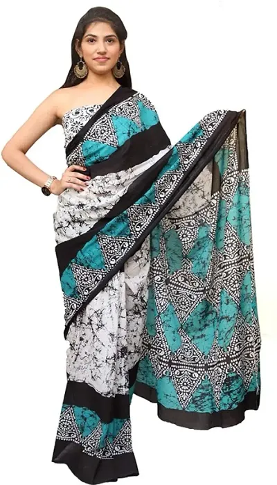 Elegant Jaipuri Printed Cotton Sarees With Blouse Piece