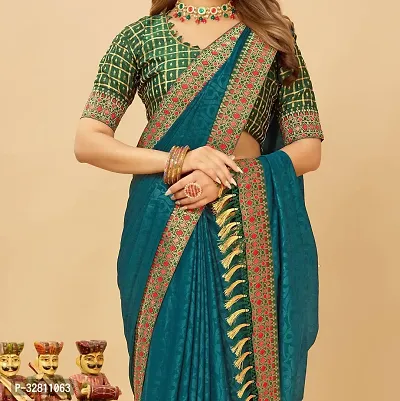 Elegant Teal Silk Blend Saree with Blouse piece For Women