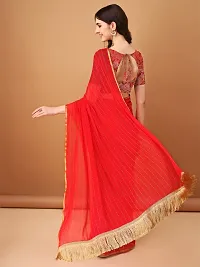 Beautiful Red Chiffon Embellished Saree With Blouse Piece For Women-thumb1