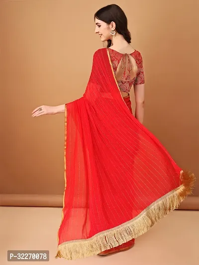 Beautiful Red Chiffon Embellished Saree With Blouse Piece For Women-thumb2