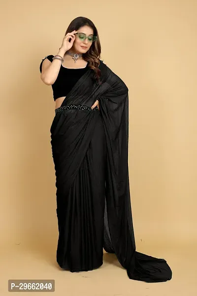 Elegant Black Silk Blend Saree with Blouse piece For Women