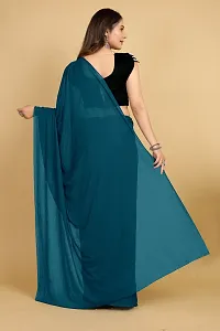 Elegant Teal Silk Blend Saree with Blouse piece For Women-thumb1