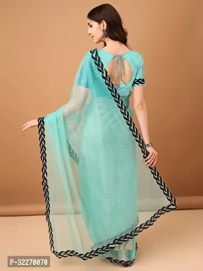 Beautiful Blue Net Embellished Saree With Blouse Piece For Women-thumb2