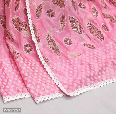 Beautiful Pink Satin Embellished Saree With Blouse Piece For Women-thumb2