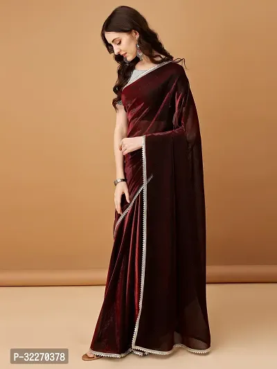 Beautiful Maroon Lycra Embellished Saree With Blouse Piece For Women-thumb2