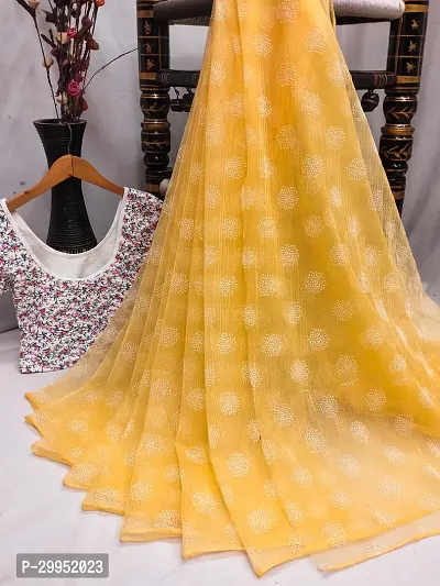 Elegant Yellow Silk Blend Saree with Blouse piece For Women