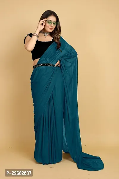 Elegant Teal Silk Blend Saree with Blouse piece For Women