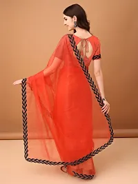 Beautiful Orange Net Embellished Saree With Blouse Piece For Women-thumb1