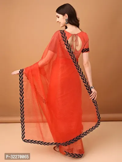 Beautiful Orange Net Embellished Saree With Blouse Piece For Women-thumb2