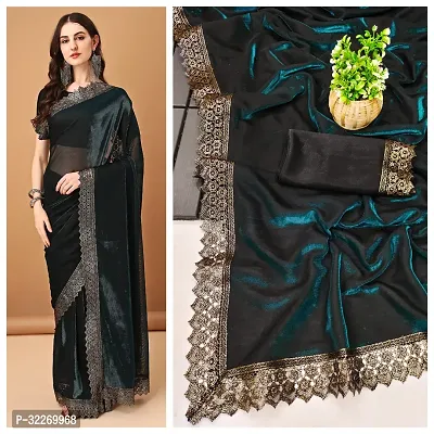 Beautiful Teal Art Silk Embellished Saree With Blouse Piece For Women-thumb0