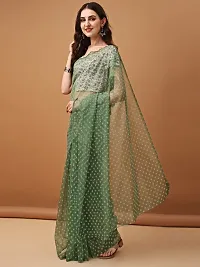 Beautiful Green Net Embellished Saree With Blouse Piece For Women-thumb3