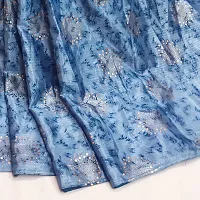 Beautiful Teal Satin Foil Print Saree With Blouse Piece For Women-thumb1