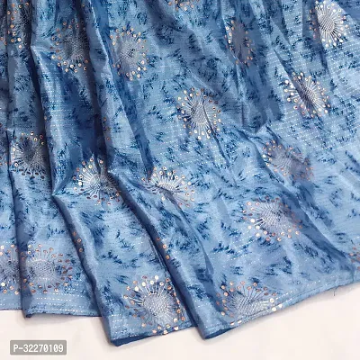 Beautiful Teal Satin Foil Print Saree With Blouse Piece For Women-thumb2