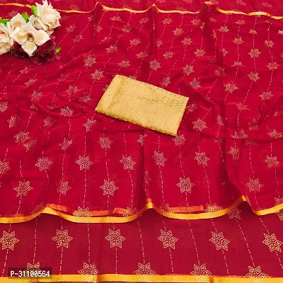 Beautiful Red Chiffon Embellished Women Saree with Blouse piece