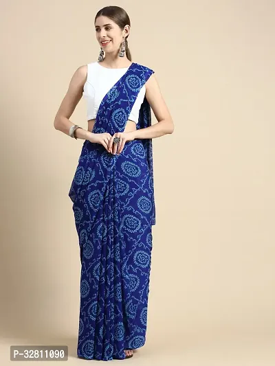 Elegant Blue Chiffon Saree with Blouse piece For Women-thumb0