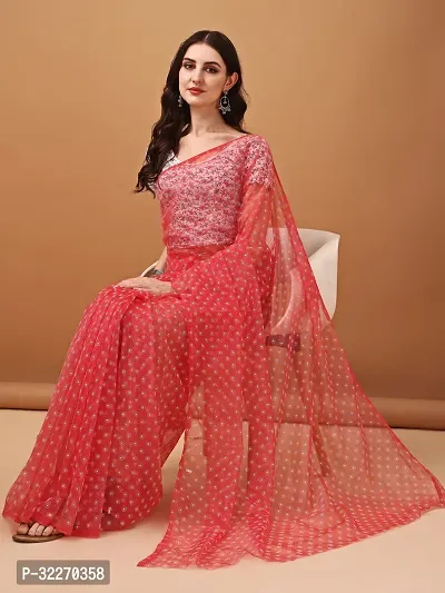 Beautiful Pink Net Embellished Saree With Blouse Piece For Women