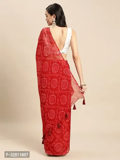 Elegant Red Chiffon Saree with Blouse piece For Women-thumb2