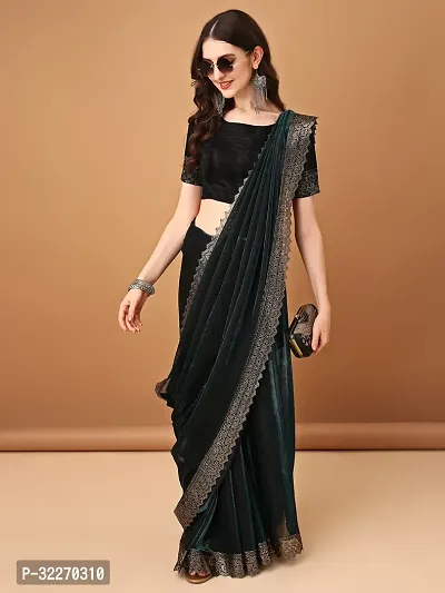 Beautiful Teal Art Silk Self Pattern Saree With Blouse Piece For Women-thumb0