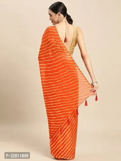 Elegant Orange Chiffon Saree with Blouse piece For Women-thumb2