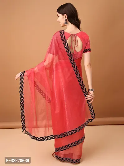 Beautiful Pink Net Embellished Saree With Blouse Piece For Women-thumb2