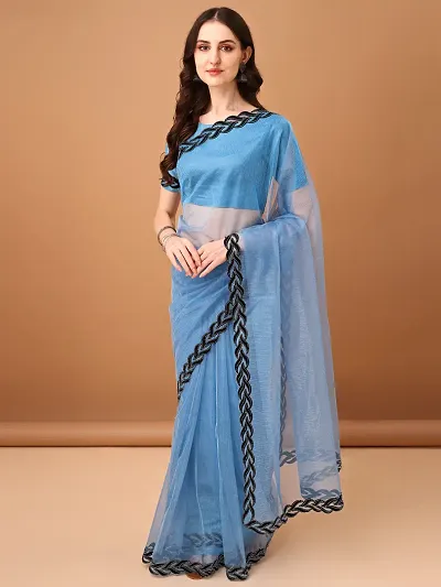 Trending Net Saree with Blouse piece 