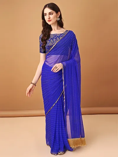 Chiffon Embellished Jhalar Sarees With Blouse Piece