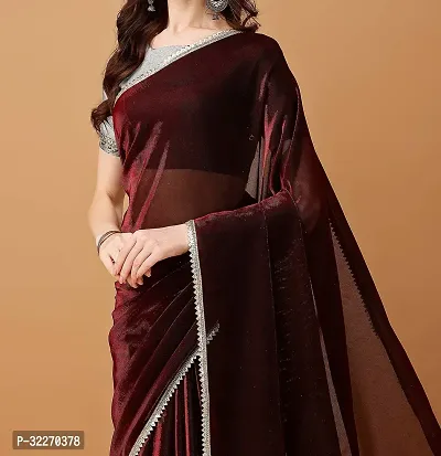 Beautiful Maroon Lycra Embellished Saree With Blouse Piece For Women-thumb0