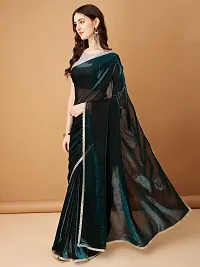 Beautiful Teal Lycra Embellished Saree With Blouse Piece For Women-thumb1