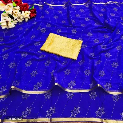 Beautiful Blue Chiffon Embellished Women Saree with Blouse piece-thumb0