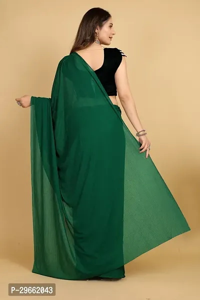 Elegant Dark Green Silk Blend Saree with Blouse piece For Women-thumb2