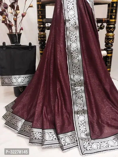 Beautiful Brown Silk Blend Embellished Saree With Blouse Piece For Women-thumb0