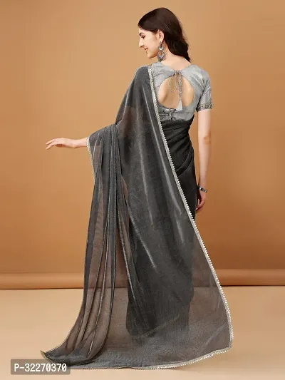 Beautiful Grey Lycra Embellished Saree With Blouse Piece For Women-thumb3