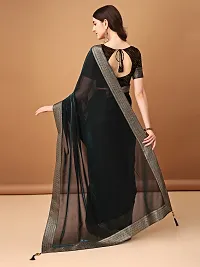 Beautiful Teal Lycra Embellished Saree With Blouse Piece For Women-thumb1