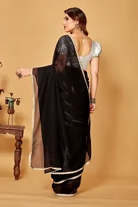 Beautiful Black Art Silk Lace Work Saree With Blouse Piece For Women-thumb1