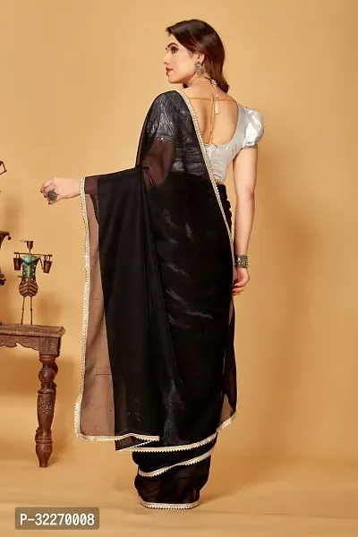 Beautiful Black Art Silk Lace Work Saree With Blouse Piece For Women-thumb2