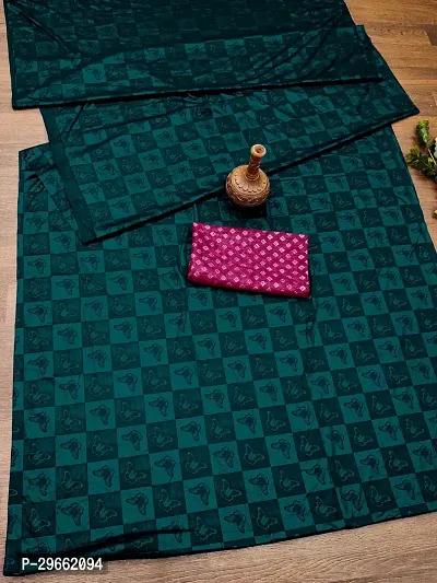 Elegant Dark Green Silk Blend Saree with Blouse piece For Women-thumb0