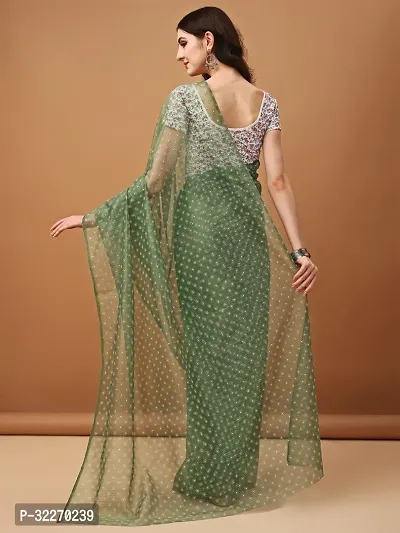 Beautiful Green Net Embellished Saree With Blouse Piece For Women-thumb2