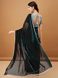 Beautiful Teal Lycra Embellished Saree With Blouse Piece For Women-thumb2