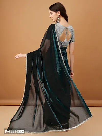 Beautiful Teal Lycra Embellished Saree With Blouse Piece For Women-thumb3